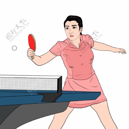 手绘风乒乓球运动员