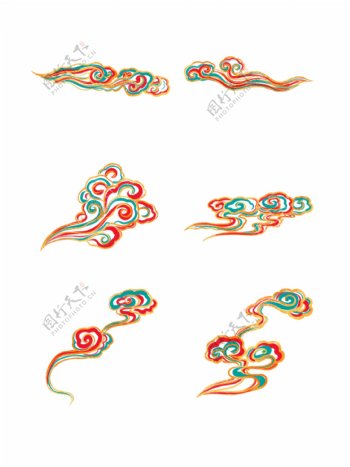 国潮传统中式敦煌色祥云套图六个
