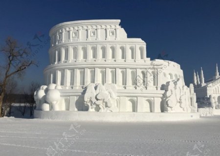雪雕艺术节作品罗马古建筑