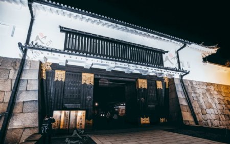 日本京都二条城正门夜景