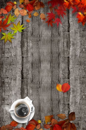 秋季枫叶木纹海报背景