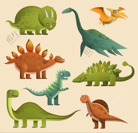 8款卡通恐龙设计矢量素材