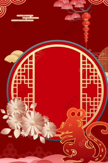 春节鼠年红色广告海报背景素材
