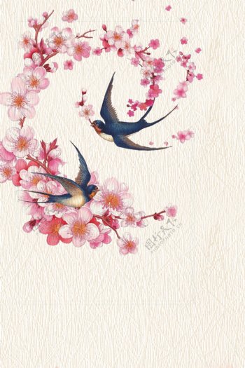 中国风鸟花元素背景