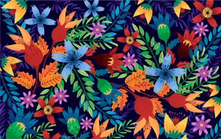 彩色手绘植物花卉背景底纹