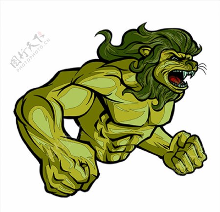 卡通狮子绿巨人力量