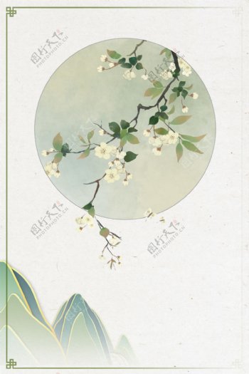 中国手绘花卉国画背景