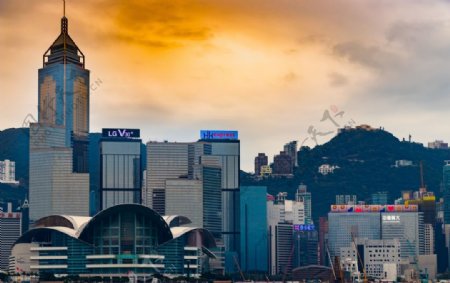 香港剧院黄昏城市景色