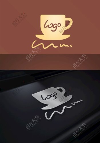咖啡logo标金属银色样机贴图