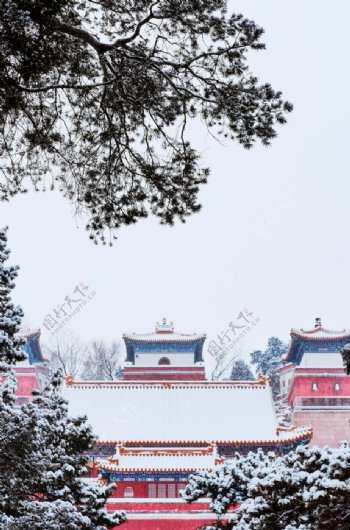 古典建筑园林雪景