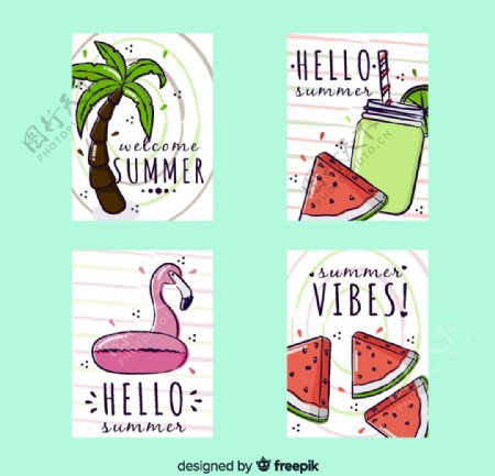 4款可爱夏季卡片