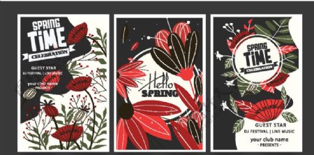 3款抽象春季花卉海报