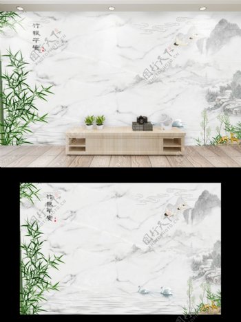 新中式手绘电视背景墙沙发背景墙