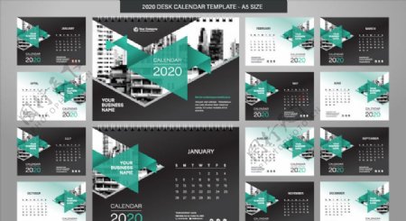 2020年绿色年历矢量素材