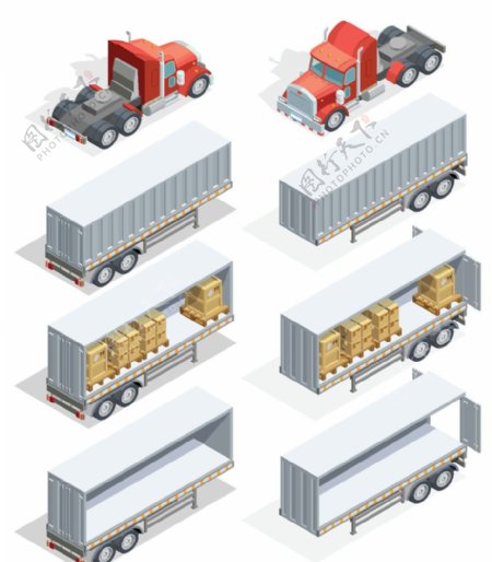 货运汽车卡通立体平面图