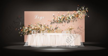 粉橘色蔷薇花婚礼设计