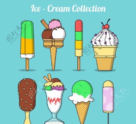 彩色夏季冰淇淋矢量素材