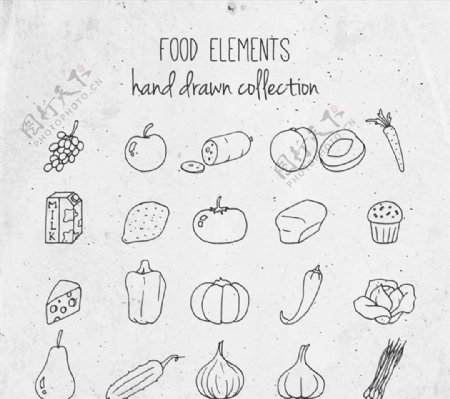 手绘线稿蔬菜水果食物
