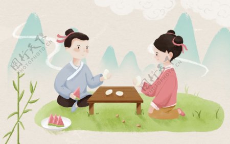 立夏中国风小朋友玩斗蛋游戏