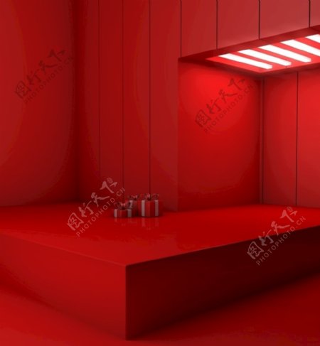 红色背景红色舞台几何场景