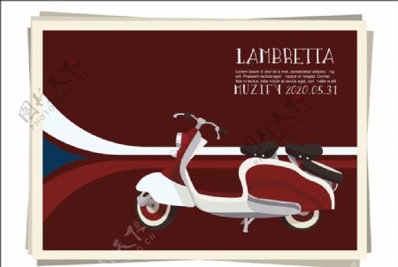 蓝贝塔酒红色摩托车广告画