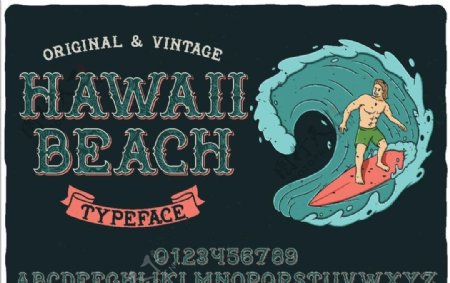 漫画夏威夷冲浪度假海报