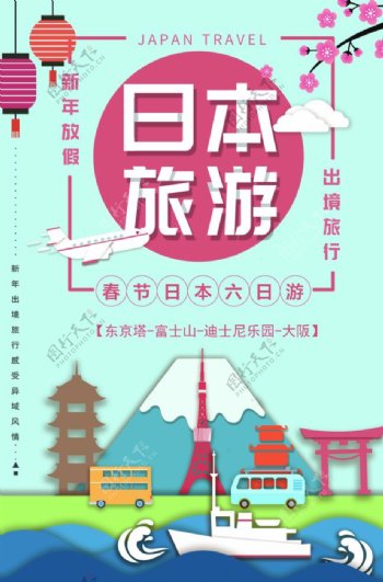 日本旅游宣传活动插画海报素材