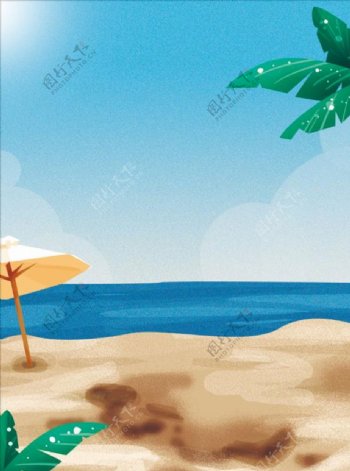 夏日海边沙滩插画
