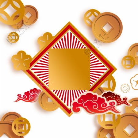 中国风复古吉祥铜币装饰边框