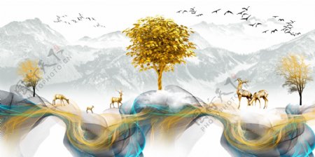 新中式风景雪山山峰山脉装饰画