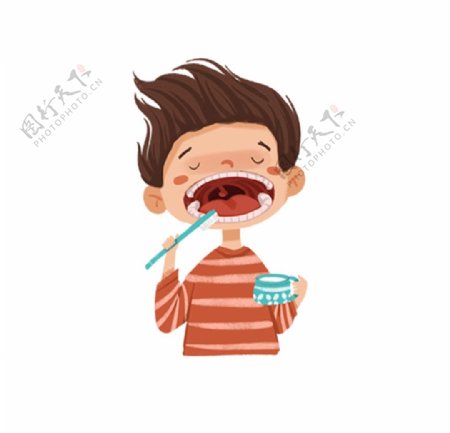 小男孩刷牙