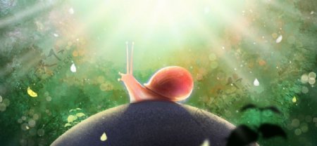 蜗牛森林清新插画卡通素材