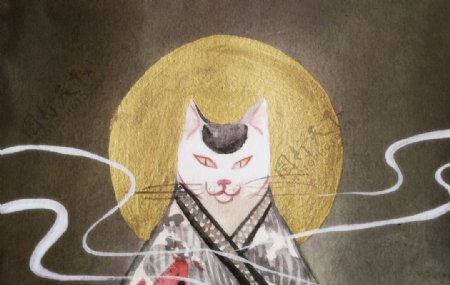 浮世绘猫插画卡通海报素材
