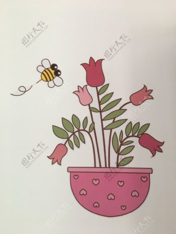 卡通花盆蜜蜂