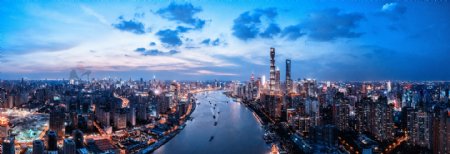 航拍上海城市夜景图