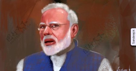 印度总理莫迪同人手绘形象插画图片