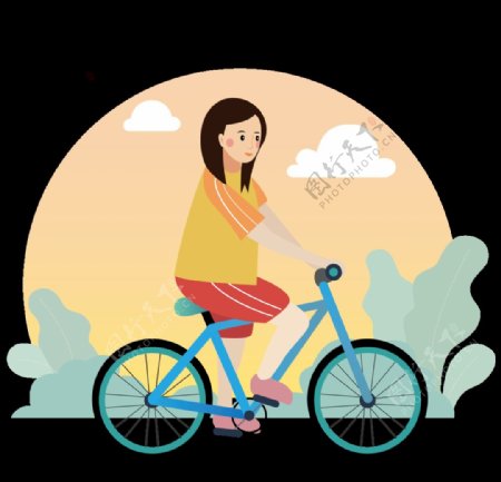 女孩骑单车插画图片
