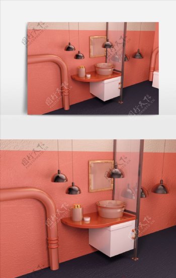C4D洗手台场景模型图片