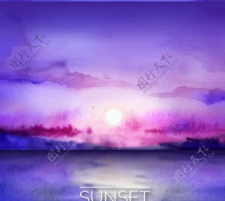 海上日落风景矢量图片