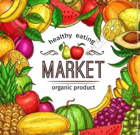 彩绘水果市场海报图片