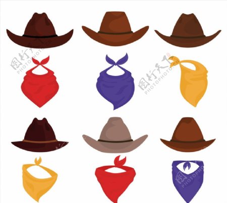 西部牛仔帽子和围巾图片