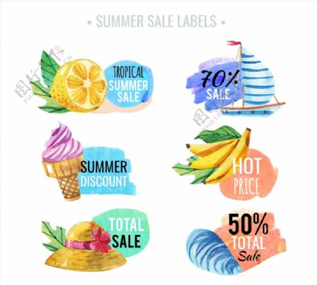 水彩绘夏季销售标签图片