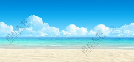 海边沙滩蓝天白云图片