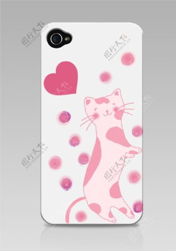 手机壳手绘插画粉色小猫图片