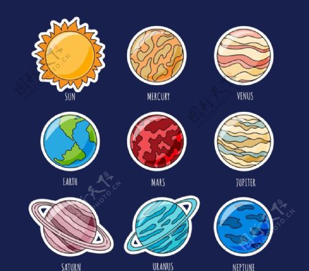 太阳系行星贴纸图片