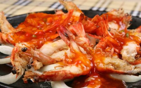 炸虾美食食材背景海报素材图片