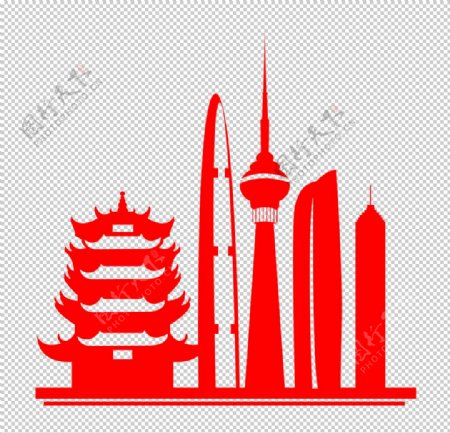 城市剪影建筑红色背景素材图片
