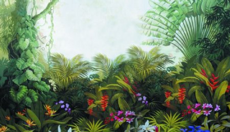 植物世界花草树木装饰背景壁画图片