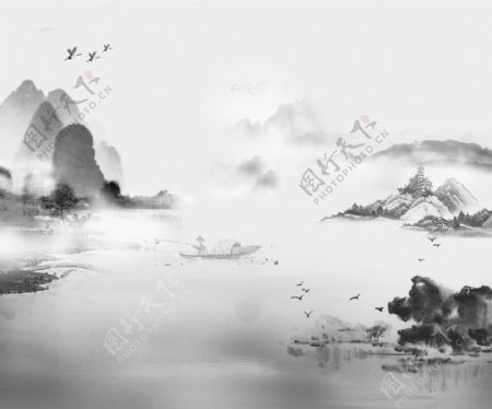 山水中式传统复古背景海报素材图片