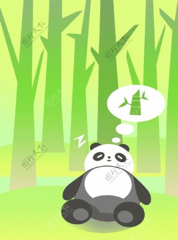 熊猫竹子插画图片